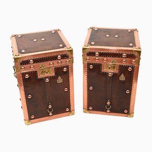 Luggage Trunks in Copper and Leather, Set of 2