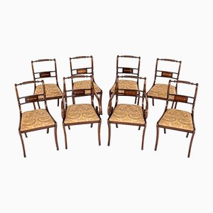 Regency Dining Chairs in Mahogany with Brass Inlay, Set of 8