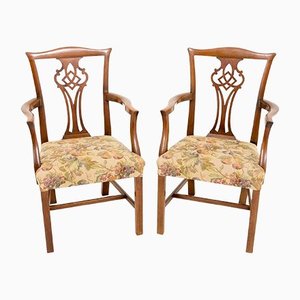 Antique Chippendale Armchairs in Mahogany, 1800, Set of 2