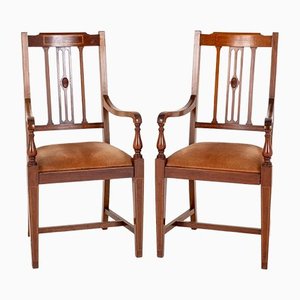 Antique Sheraton Revival Armchairs in Mahogany, Set of 2