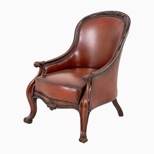 Fauteuil Victorien en Cuir avec Pied Cabriole, 1860