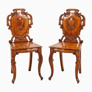 Victorian Hall Chairs in Carved Oak, 1860, Set of 2