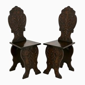 Italian Hand-Carved Lime Wood Hall Chairs, 1890s, Set of 2