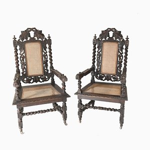Gothic Carved Oak Armchairs, 1880s, Set of 2