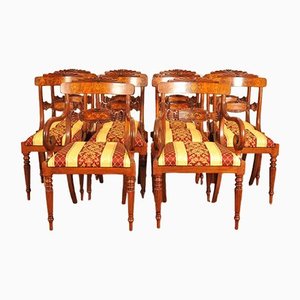 Regency Inlaid Walnut Dining Chairs, England, Set of 10