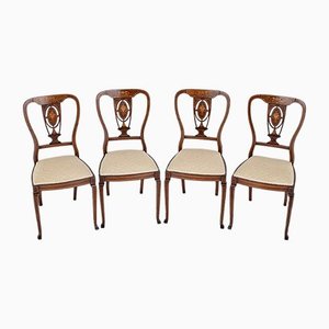 Antique Victorian Inlaid Dining Chairs, 1880s, Set of 4