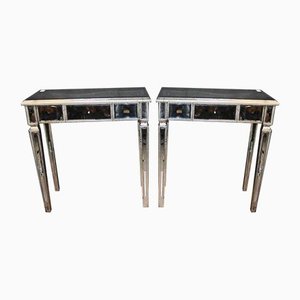 Art Deco Mirror Side Tables, Set of 2