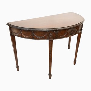 Tables Console Demi-Lune Antique en Acajou Sculpté, Set de 2