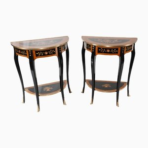 French Empire Lacquered Console Tables, Set of 2