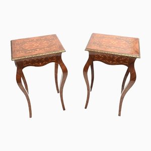 French Empire Floral Inlay Side Tables, Set of 2