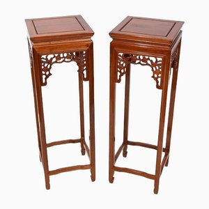 Chinese Pedestal Tables, Set of 2