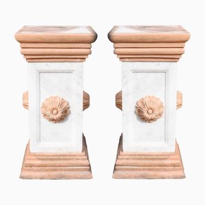 Italian Marble Pedestal Column Tables, Set of 2