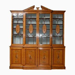 Breakfront Bookcase in Satinwood - Regency Sheraton Painted Bookcases