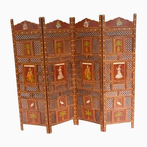 Lacquer Painted Indian Folding Screen Room Divder, 1920s