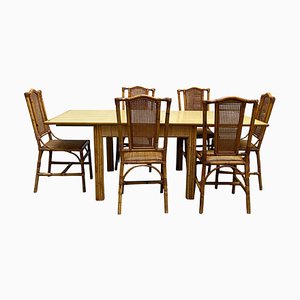 Southern Vivai Attributed Bamboo Dining Table & Chairs, Italy, 1960s, Set of 7