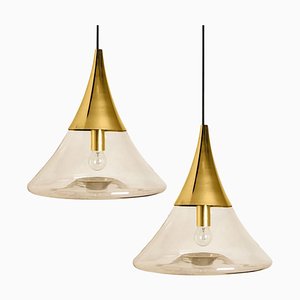 Cone Shape Brass & Clear Glass Pendant Light from Limburg