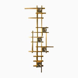 Aplique de pared escultural geométrico grande de latón de Sciolari, años 70