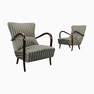 Armchairs in Beech & Fabric, Italy, 1950s, Set of 2