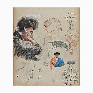 Norbert Meyre, The Figures Sketches, Drawing, Mid 20th-Century