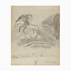 Norbert Meyre, The Horse Rider in the Meadow, Dessin, milieu du 20ème siècle