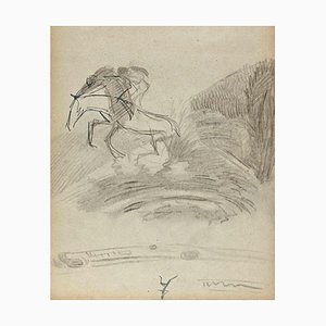 Norbert Meyre, The Horse Rider in the Meadow, Drawing, Mid 20th-Century