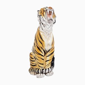 Large Ceramic Hand Painted Tiger, Italy, 1970s