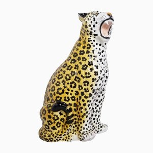 Figura de leopardo italiano de terracota esmaltada, años 60