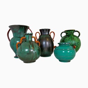 Collection de Vases Art Déco Verts, Suède, 1930s, Set de 5