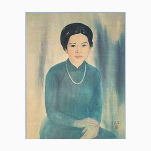 After Truong Thi Thinh, Femme Au Collier De Perles, 1970, Sérigraphie sur Papier Bfk Rives