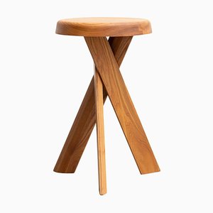 Solid Elmwood S31a Stool by Pierre Chapo