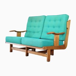 French Solid Oak Sofa by Guillerme & Chambron, 1960s