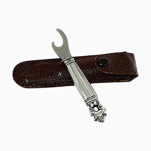 Silver Pocket Travel Bottle Opener in Leather Pouch by Georg Jensen, 1915, Set of 2