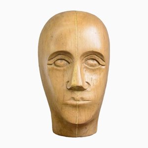 German Carved Wooden Milliners Head, 1910s