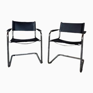Italian Cantilever S34 Armchairs in Black Leather and Tubular Chrome Steel by Mart Stam, 1960s, Set of 2