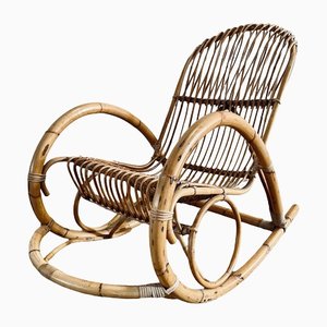 Mid-Century Rocking Chair in Rattan, 1970s