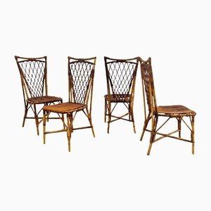 Französische Stühle aus Bambus & Schilfrohr, 1950er, 4er Set