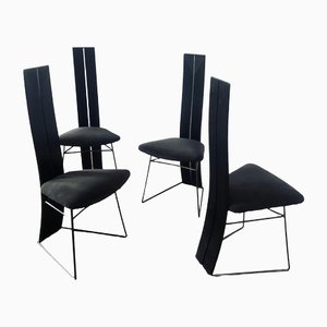 Italian Postmodern High-Back Dining Chairs with Metal Frame, 1980s, Set of 4