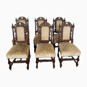 Antique Victorian Dutch Dining Chairs in Carved Walnut, 1800s, Set of 6