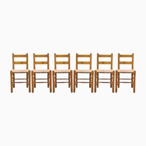 Französische Vintage Country Stühle mit Binsengeflecht, 6er Set