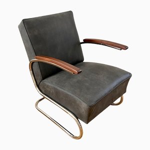 Cut Leather Armchair S411 by W. Gispen for Thonet, 1930s