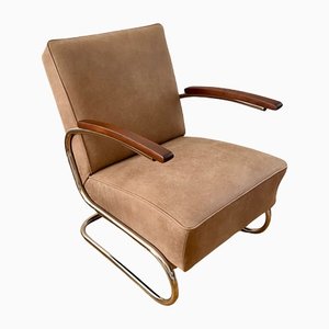 Butaca S411 de cuero cortado de W. Gispen para Thonet, años 30