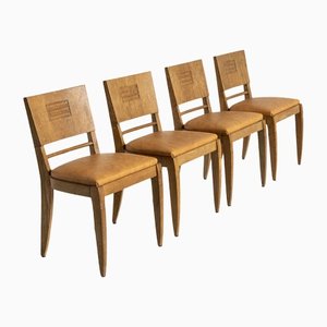 Oak Dining Chairs in the Style of Guillerme Et Chambron, Set of 4