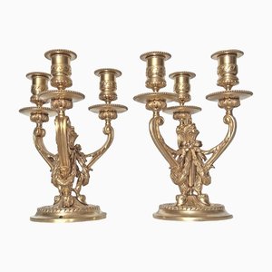 Louis XVI Kerzenständer aus vergoldeter Bronze, 2er Set