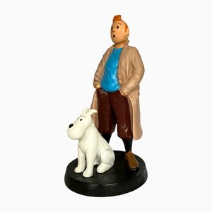 Figurine Tintin & Milou en Résine Peinte à la Main, France, 1970s