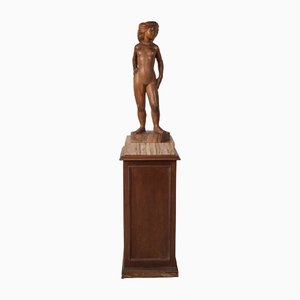 Female Nude, Late 20th Century, Carved Wooden Sculpture on Stand