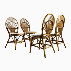 French Bamboo and Wicker Chairs, 1960s, Set of 4