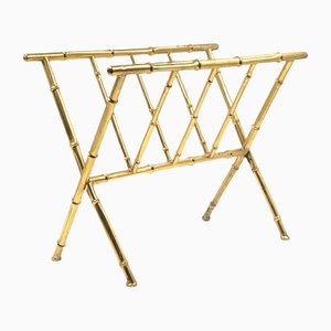 Hollywood Regency Brass Bamboo Magazine Rack from Maison Bagues, France, 1970s