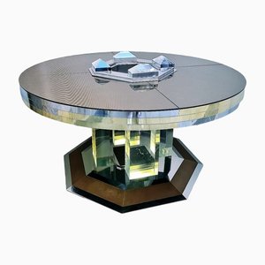 Chrome and Brass Round Lighting Dining Table by Sandro Petti for Maison Jansen, 1970s
