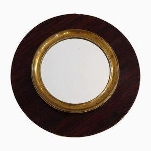 Small Round Wall Mirror in Formica and Brass, 1960s
