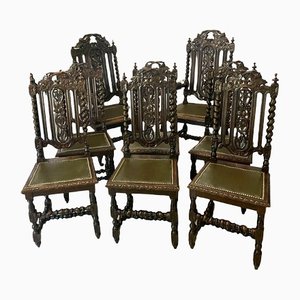 Victorian Carved Oak Dining Chairs, Set of 8